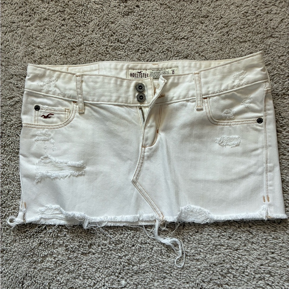 Hollister Cream Distressed Denim Skirt